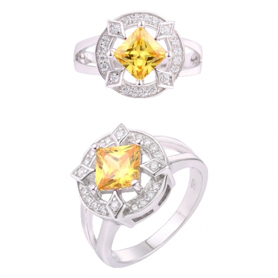 forma de girasol s925 color amarillo cz anillo de la joyería para las mujeres